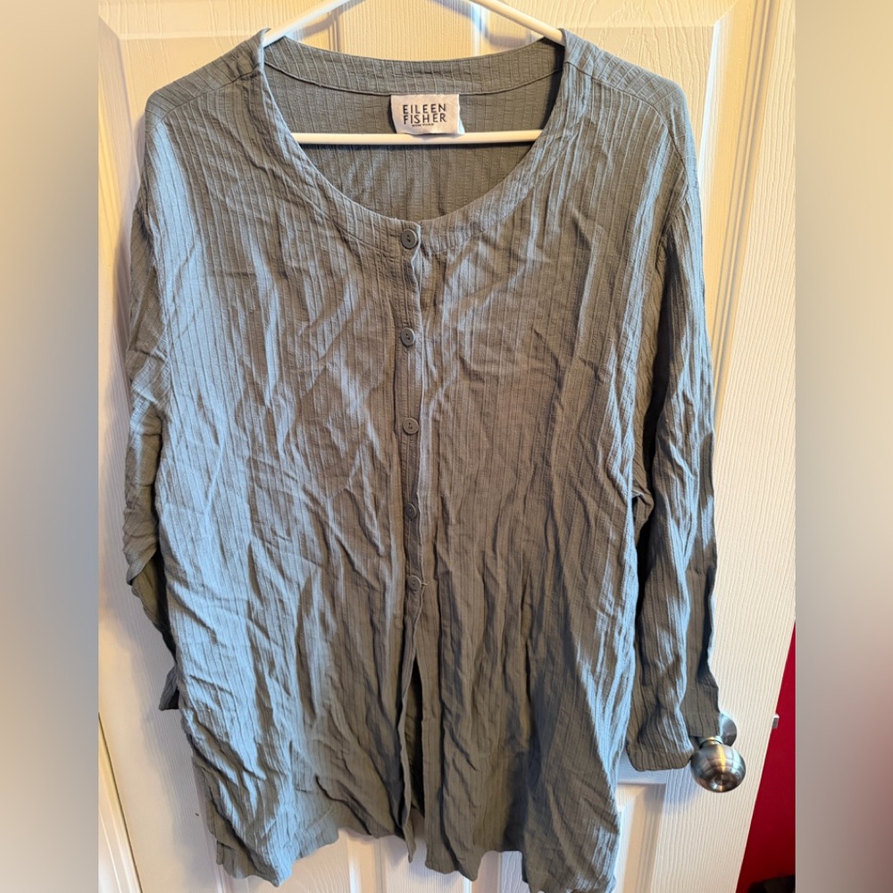 Eileen Fisher Textured  blue Gray Top Sz M